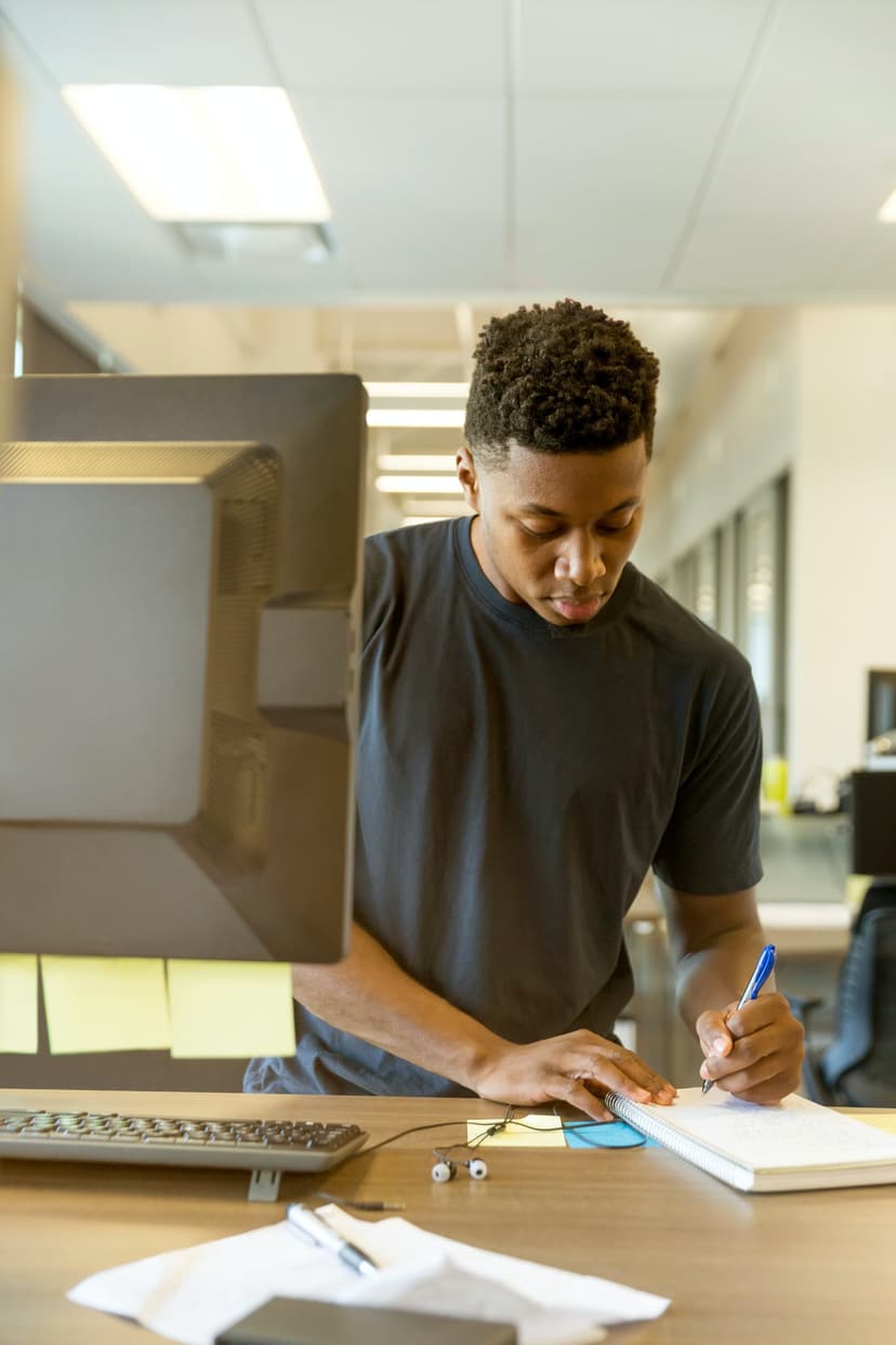 a young man working